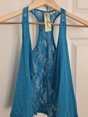 Women's Spoiled Teal Lace-Back Racerback Bandeau Tank Like Vest Size Medium